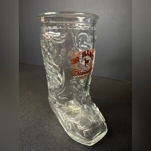 Vintage 9R Ranch Longhorn Bar‎ 6” Glass Cowboy Boot Mug